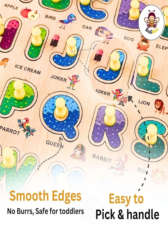 Bugbee Wooden Educational Toys for 2+ Year Old Boys & Girls | Montessori Learning Peg Board for Kids | Alphabet, Number & Shape Puzzle for Toddlers | Early Learning Toys for 2-5 Year Old - Image 4